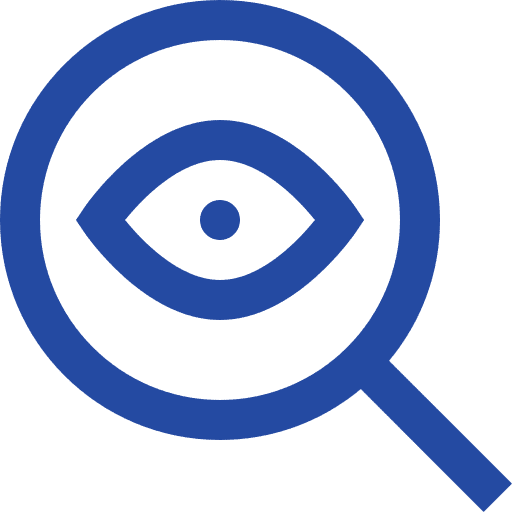 icone bleu représentant une loupe avec un oeil à l'intérieur